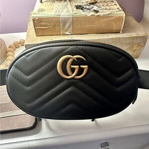 Gucci Black Quilted Waist Bag with Gold Logo